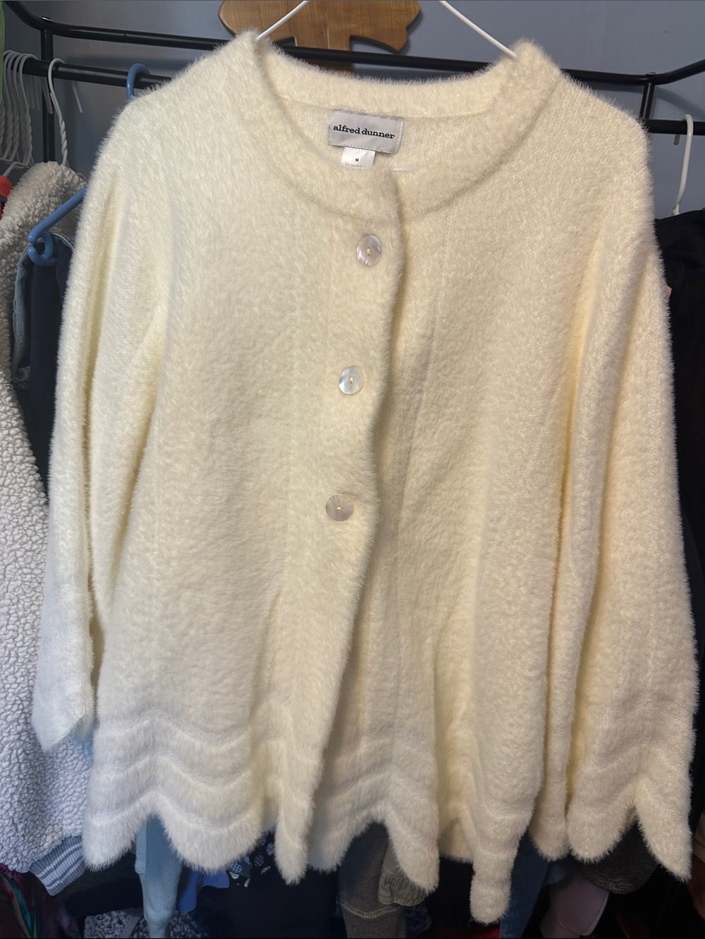 alfred dunner Cream Fuzzy Button-Front Cardigan